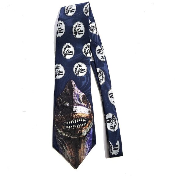 Vintage Jurassic Park Brachiosaur “Brontosaurus” Blue Neck Tie 100% Silk - Picture 1 of 7